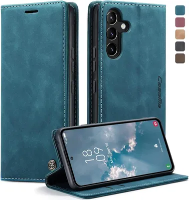 Zdjęcie produktu dla Etui na telefon Samsung Galaxy A54 5G z klapką, skóra premium, niebiesko-zielone