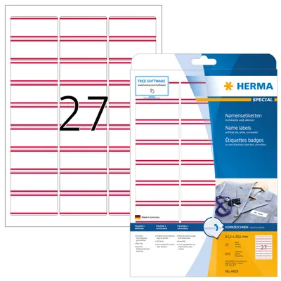 Zdjęcie produktu dla HERMA 4418, Biały, Zaokrąglony prostokąt, Wyjmowana, Laser, 27 szt., 25 ark.