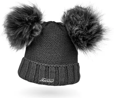 Produktbild von Warme Strickmütze Damen Wintermütze Bommelmütze gefüttert mit Bommel Neverless® dunkelgrau