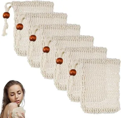 Produktbild von Seifensäckchen – 6 Stück – Seifenschale – Beutel für Seifenstücke – Beutel für Shampostücke – Beutel für Seifenstücke – Seifenspender – Peelinghandschuh – Beutel für Shampostücke – Badezimmeraccessoires – Wiederverwendbar – Mit Kordel – Sisal – Für Handseife, Peeling, Schaumbad, Seife
