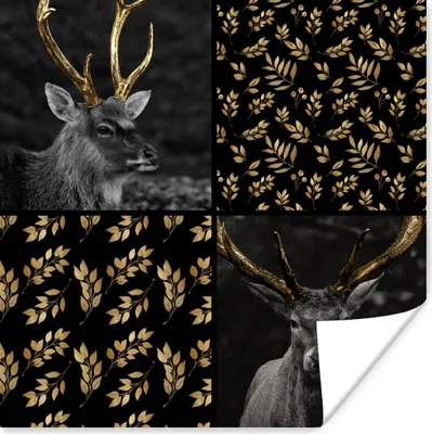 Produktbild von MuchoWow® Poster Collage - Tiere - Blätter - Gold 50x50 cm - Wohnzimmerdekoration
