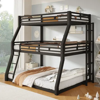 Produktbild von (=Etagenbett, 90 x 200 / 120 x 200 / 140 x 200 cm, Metallbettgestell, Eisenbett, Dreifach-Etagenbett, Leiterposition optional, für Kinder
