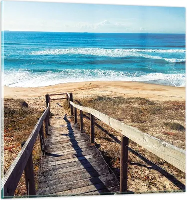 Produktbild von Bilder auf glas - Einteilig - Meer Strand Eintritt - 40x40cm - Glasbilder - Wandbilder - Bilder - zum Aufhängen bereit - Wanddekoration aus Glas - Glas Bilder - Wandbild auf Glas - GAC40x40-4359