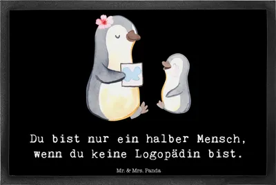 Produktbild von Mr. & Mrs. Panda Schuhabstreifer Logopädin Herz 40 x 60 cm - Schwarz - Geschenk, Lustig, Schmutzfangmatte, Ausbildung, Spruch, Studium, fußmatte, Fußabstreifer
