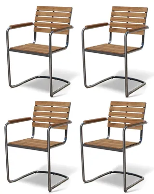 Produktbild von ALEOS. 4 Stück Freischwinger Schwingstuhl Gartenstuhl mit Armlehne Edelstahl gebürstet A-Grade Teakholz stapelbar NASSAU-SWING Teak Gartensessel Stapelstuhl Stapelsessel Sessel robust Gastroqualität