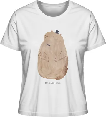 Produktbild von Mr. & Mrs. Panda Damen Basic T-Shirt Murmeltier Größe L - Weiß - Geschenk, Anstand, Oberteil, shirt, Kurzarmshirt, Respekt, Lustige Sprüche, Knigge, Fröhlichkeit, Bio