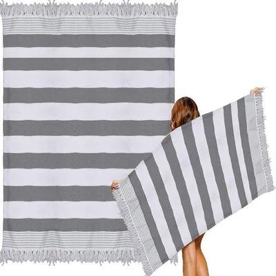 Produktbild von Famanu Strandhandtuch 100 x 180 cm - Grau, leicht, saugfähig, schnelltrocknend