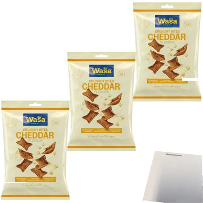 Produktbild von Wasa Crunchy Bites Cheddar Flavour 3er Pack (3x100g Beutel) + usy Block