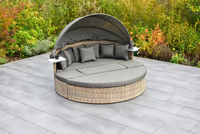 Produktbild von Merxx Relaxinsel "Riva Premium" Ø 180 cm, inkl. Kissen und Hülle - Aluminiumgestell mit Kunststoffgeflecht Naturgrau
