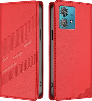 Produktbild von Hülle für Motorola Edge 40 Neo, Kunstleder Brieftaschen Handyhülle mit Kartenfach und Standfunktion Rot