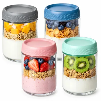 Produktbild von Meal Prep Gläser 500ml 4er Set, Vorratsgläser mit Deckel aus Glas, auslaufsichere Mason Jars für Overnight Oats, Frühstück & Meal Prep