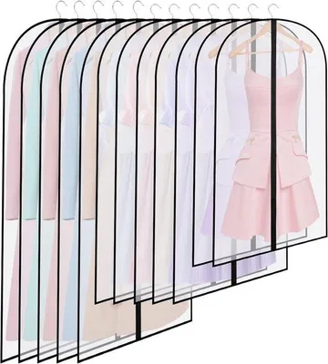 Zdjęcie produktu dla 12 przezroczystych wieszaków na ubrania 60 x 120/100/80 cm – pyłoszczelne i wodoodporne