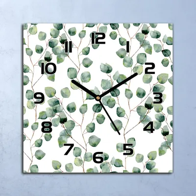 Produktbild von Wanduhr Echt-Glas-Küchenuhr Grünes florales Quarz Lautlos 30x30 Deko Bilder