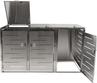 Immagine prodotto di coperchio per cestino a 3 scomparti HWC-E83, coperchio per cestino per rifiuti, estensibile 117x197x80cm ~ acciaio inox 68kg