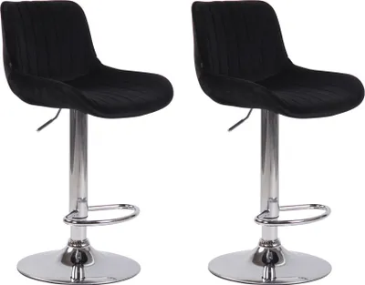 Produktbild von 2er Set Barhocker BEKIM - Samt Schwarz 50x50x86 cm Silber | Barstuhl Höhenverstellbar Mit Lehne Drehbar Tresenhocker Tresenstuhl Kneipenhocker