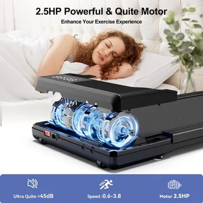 Immagine prodotto di Tapis roulant elettrico portatile per uso domestico - 2,5 HP - Display LED - Con telecomando - Nero