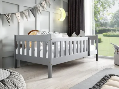 Produktbild von MTJMöbel Kinderbett POLA 190x80cm mit Matratze, Hausbett mit Sicherheitsgeländer, Grau Holz