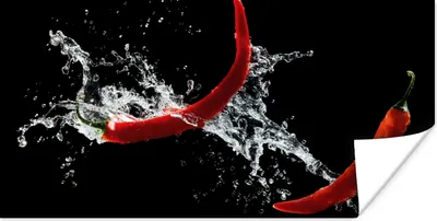 Produktbild von MuchoWow® Poster Chilischote - Stilleben - Wasser - Schwarz - Rot 150x75 cm - ohne Rahmen