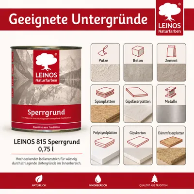 Produktbild von LEINOS Sperrgrund 0,75 l für Wände innen, Isoliergrund, auf Naturölbasis, KI-generiertes Bild