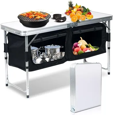 Produktbild von Campingküche Kompakte Outdoor-Küche, Spritzschutz & Staufächer Campingschrank Reiseküche, Ideal für Camping, Garten und Outdoor-Aktivitäten