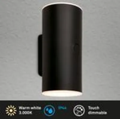 Obrázek produktu pro Venkovní nástěnné svítidlo Briloner Lima LED, dobíjecí baterie, 3krokový dotykový stmívač, časovač, černá barva, rozměry: 15,5 x 7 x 8 cm