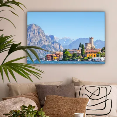 Produktbild von OneMillionCanvasses® - Leinwandbilder - 150x100 cm, Gardasee - Berg - Stadt, Wandbilder Kunstdruck Wanddekoration