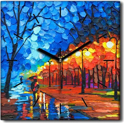Produktbild von Coloray Uhr auf Leinwand 30x30 cm Wand Uhr Dekoration Wohnzimmer Segeltuch schwarze Hände -Nachtlichtpark