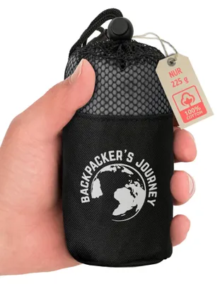 Produktbild von Backpacker's Journey Hüttenschlafsack Ultraleicht (nur 225g) aus 100% Baumwolle. Hygieneschlafsack ohne Reissverschluss (Keine Wärmeleistung) - Grau