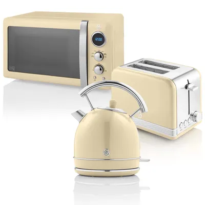 Retro Frühstücksset: Wasserkocher 1,8 l, Toaster 2 Scheiben, Mikrowelle 20 l
