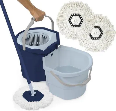 Immagine prodotto di Mop a rotazione con sistema a doppio secchio blu/bianco