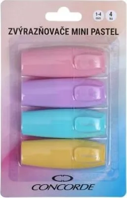 Zdjęcie produktu dla Zestaw zakreślaczy Concorde Mini Pastel – 4 sztuki w blistrze