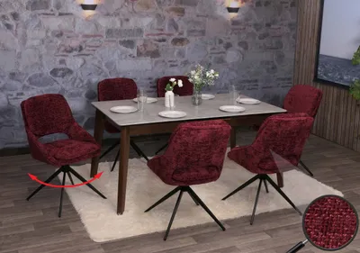 Produktbild von 6er-Set Esszimmerstuhl MCW-N73, Küchenstuhl, drehbar Auto-Return, Stoff/Textil Chenille (490g/m²)   bordeaux