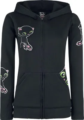 Productafbeelding van Cupcake Cult capuchonjas dames, zwarte kattenprint, zwart, maat S