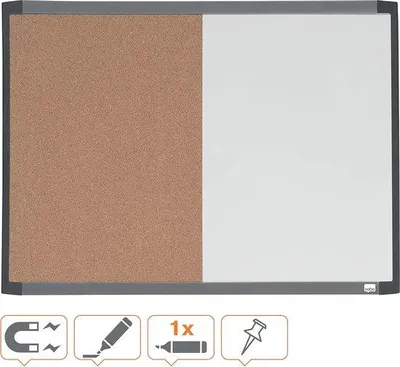 Productafbeelding van Famanu Combinatiebord: Magnetisch whiteboard en kurken prikbord - Uitwisbaar en geschikt voor wandmontage (585 x 430 mm)