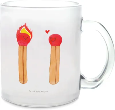 Produktbild von Mr. & Mrs. Panda Tee Tasse Streichhölzer - Transparent - Geschenk, Haferl, Liebesbeweis, Liebesgeschenk, Teetasse aus Glas, Häferl, Pott, Freundin