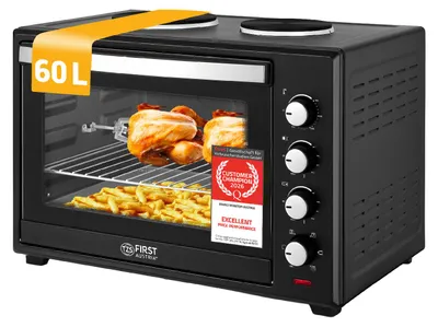 Immagine prodotto di TZS First Austria - Mini Forno con fornelli 60L 3200 W - Rivestimento Antiaderente Premium-X, Temperatura fino a 230°C & 6 Modalità di Cottura - Forno Combinato con 4 Altezze & Accessori