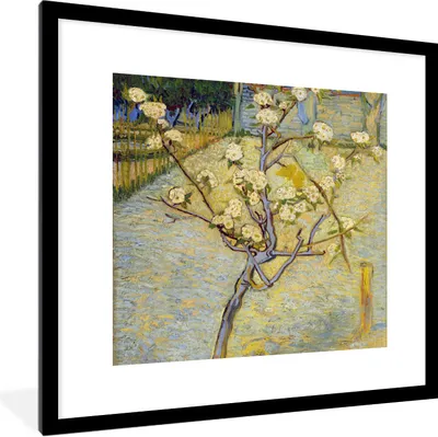 Produktbild von MuchoWow® Gerahmtes Poster Blühender Birnbaum - Vincent van Gogh 40x40 cm - Poster mit Schwarzem Bilderrahmen Wandposter Rahmen Foto Bilder - Poster - Plakat im Rahmen