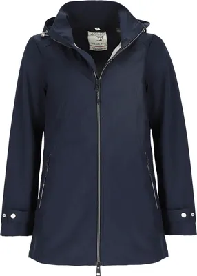 Produktbild von Blue Flame Damen Softshellmantel mit abnehmbarer Kapuze - Lange Softshelljacke winddicht in Marine Größe 48