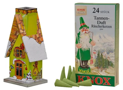 Produktbild von KNOX - Räucherhaus Metall Waldhütte Winter mit Räucherkerzen Tannenduft - Inhalt 24 Stück, Größe M (Standard) - 078550
