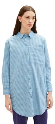 Produktbild von TOM TAILOR Damen 1036968 Bluse Longstyle mit Brusttasche, 30198 - Blue White Thi