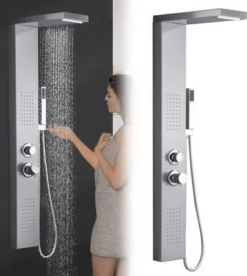 Produktbild von Panele prysznicowe 4 w 1 System prysznicowy Wielofunkcyjny zestaw prysznicowy Deszczownica ze stali nierdzewnej 304 Zestaw prysznicowy ze słuchawką prysznicową Prysznic z masażem Prysznic z wodospadem Srebrny CEEDIR