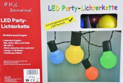 Produktbild von LED Party-Lichterkette 17,5m mit 50 Kugel-Laternen bunt innen & außen