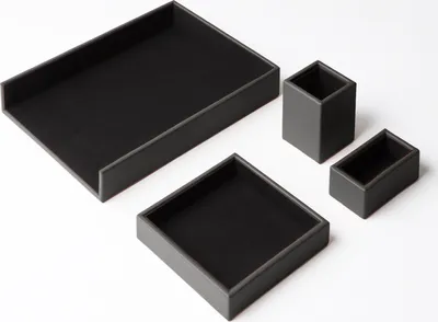 Produktbild von Schreibtisch Set Echtes Leder Anthrazit Grau - Büro Zubehör Schreibtisch Organizer - Hergestellt in Italien