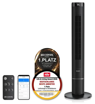 Image de Ventilateur colonne Brandson avec télécommande, silencieux, moteur à courant continu, 40 W, Wi-Fi,via applicationvocale, minuterie, oscillation, 12 vitesses, Ventilateurs et refroidisseurs d'air Sieger 2026