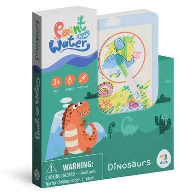 Zdjęcie produktu dla Magiczne malowanie wodą – kolorowanki z dinozaurami / blok 12 x 14 cm + pędzel, 8 kartek w pudełku