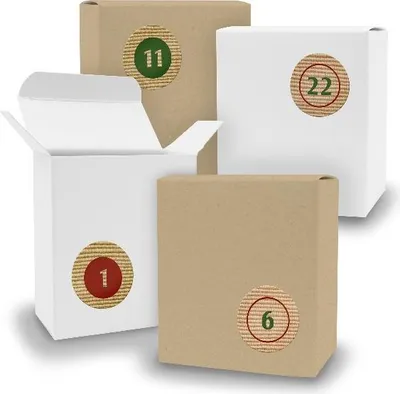Produktbild von Adventskalender zum Füllen 24x Quader gemischt WEISS BRAUN + Sticker V09 Z10