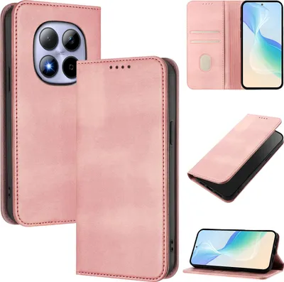 Image de Étui pour Xiaomi Redmi Note 15 Pro 5G, étui en cuir vintage avec protection RFID, compartiments pour cartes et support, rose