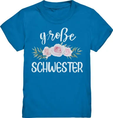 Produktbild von Große Schwester T-Shirt Rosen Große Schwester Geschenk – Royal Blue / 152/164 (12-14)