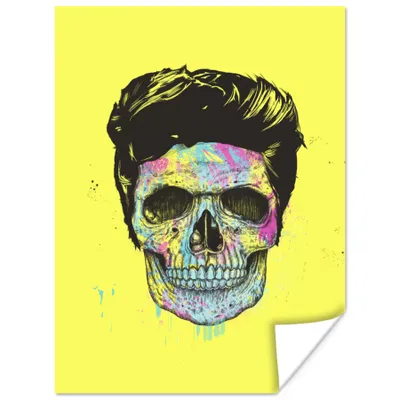 Produktbild von MuchoWow® Poster Totenkopf - Frisur - Gelb - Regenbogen 90x120 cm - Wohnzimmer