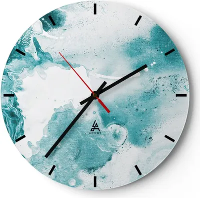 Produktbild von Wanduhr - Rund - Glasuhr - Abstraktion Meer Türkis - 40x40cm - Schleichendes Uhrwerk - Lautlos - zum Aufhängen bereit - Dekoration Modern - Wanddekoration aus Glas - C3AR40x40-4268